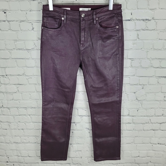 VIGOSS | Stevie straight crop coated burgundy stretch denim jeans - Picture 4 of 11